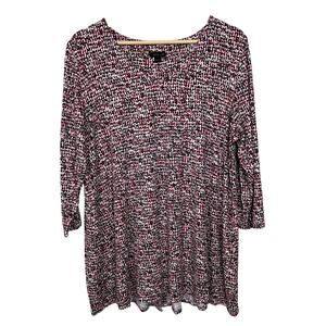 J. Jill Wearever Collection Large Stretch Jersey 3/4 Sleeve V-Neck Top Red Print